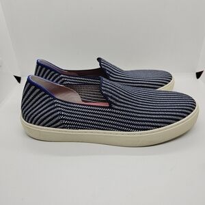 Rothy's Riviera Pinstripe blue and white striped Original Slip on Sneaker sz 8